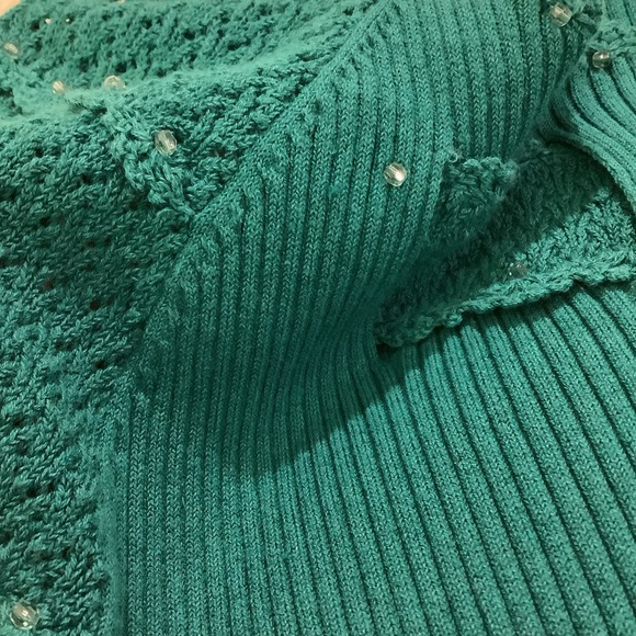 Nygard women’s turquoise blue rib embellished beaded knit top size xl - Picture 7 of 11
